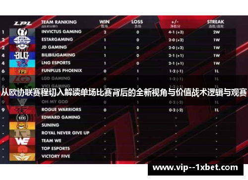 从欧协联赛程切入解读单场比赛背后的全新视角与价值战术逻辑与观赛